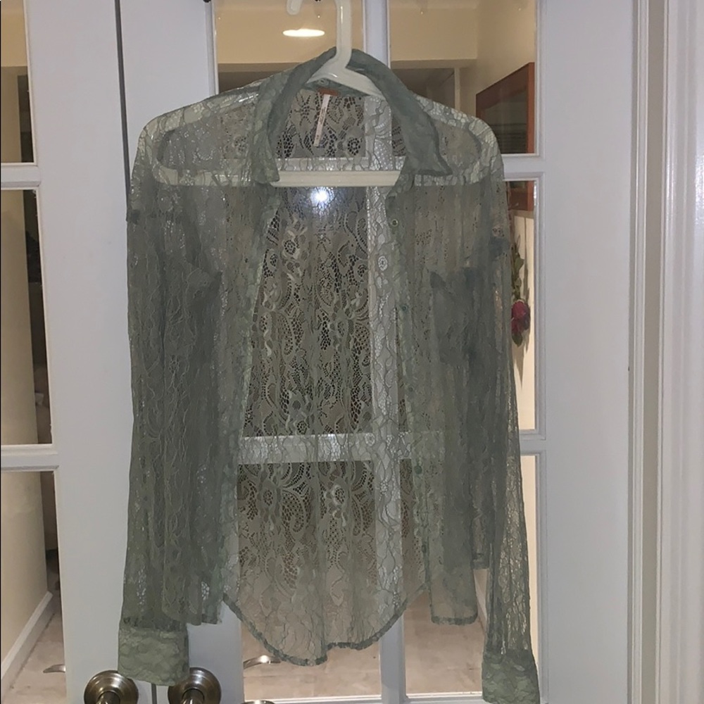 Free People lace button up blouse size XS